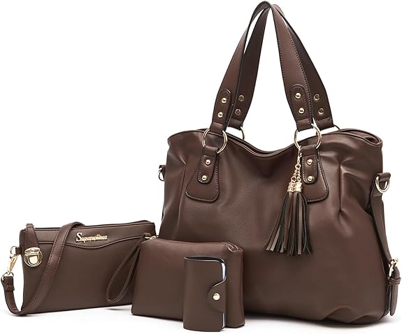 Soperwillton 4-Piece Fashion Handbag Set (Hobo Tote + Crossbody + Wallet + Card Holder)